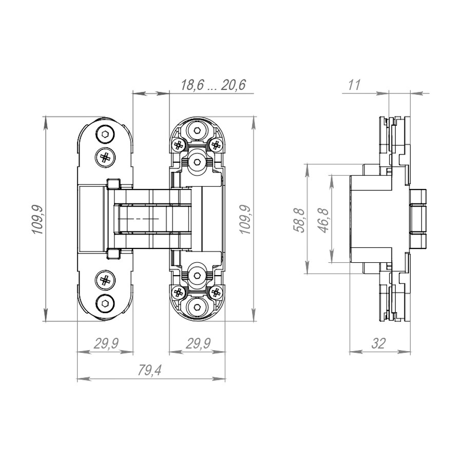 Петля скрытой установки LM/U3D2000.TG BL/SC Матовый хром
