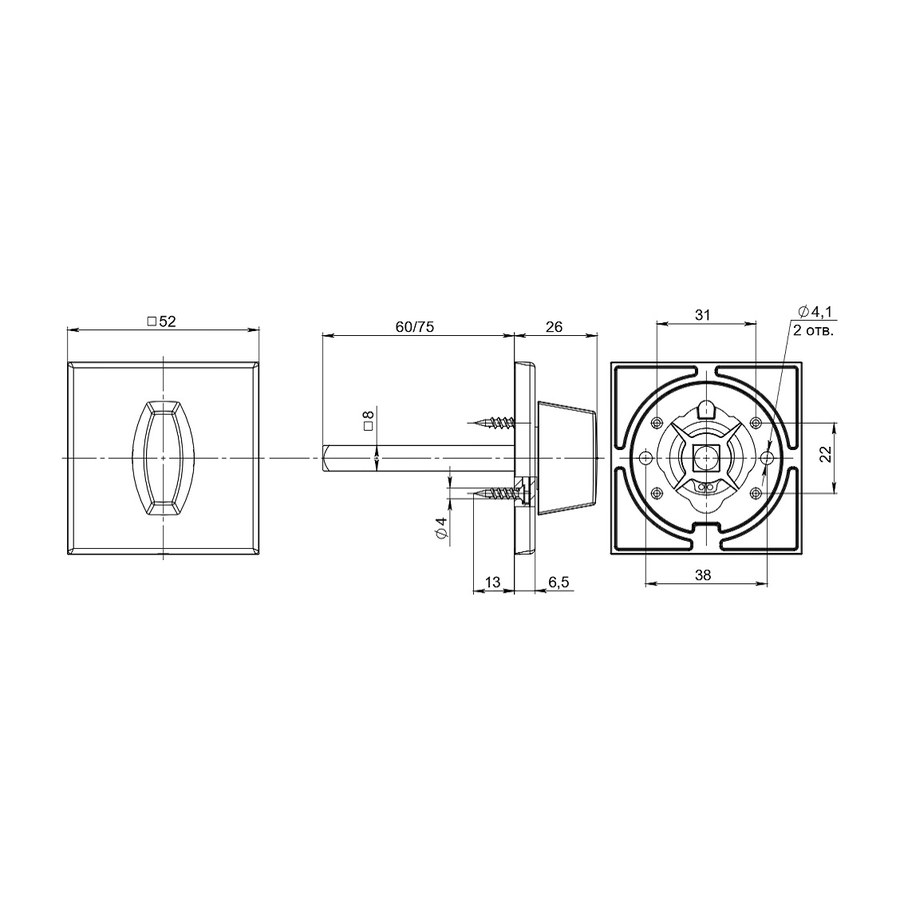 Ручка поворотная BKW8x75.K.RL52 (BKW8x75 RL) ABG-6 зелёная бронза