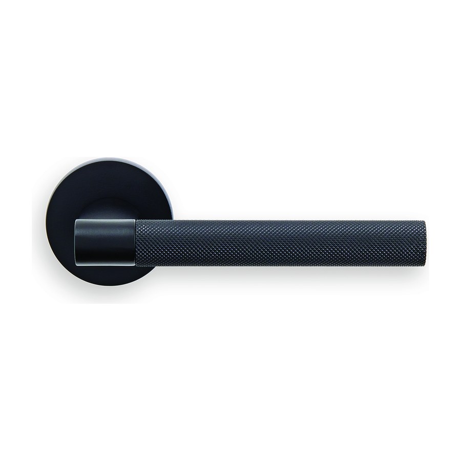 Дверная фурнитура Ручка дверная HIDE TIME R6 NERO-ST на круглой розетке, цвет черный soft touch